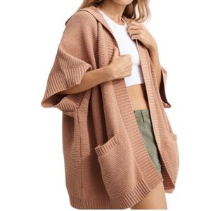 Aerie Women's Ribbed Oversized Knit Hooded Cardigan Sweater Poncho Kimono L/XL